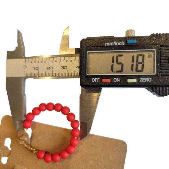 Red Beaded Hoop Earrings Gold Tone Latch Back 1.5" NWT Boho Statement 1980's - Picture 5 of 7